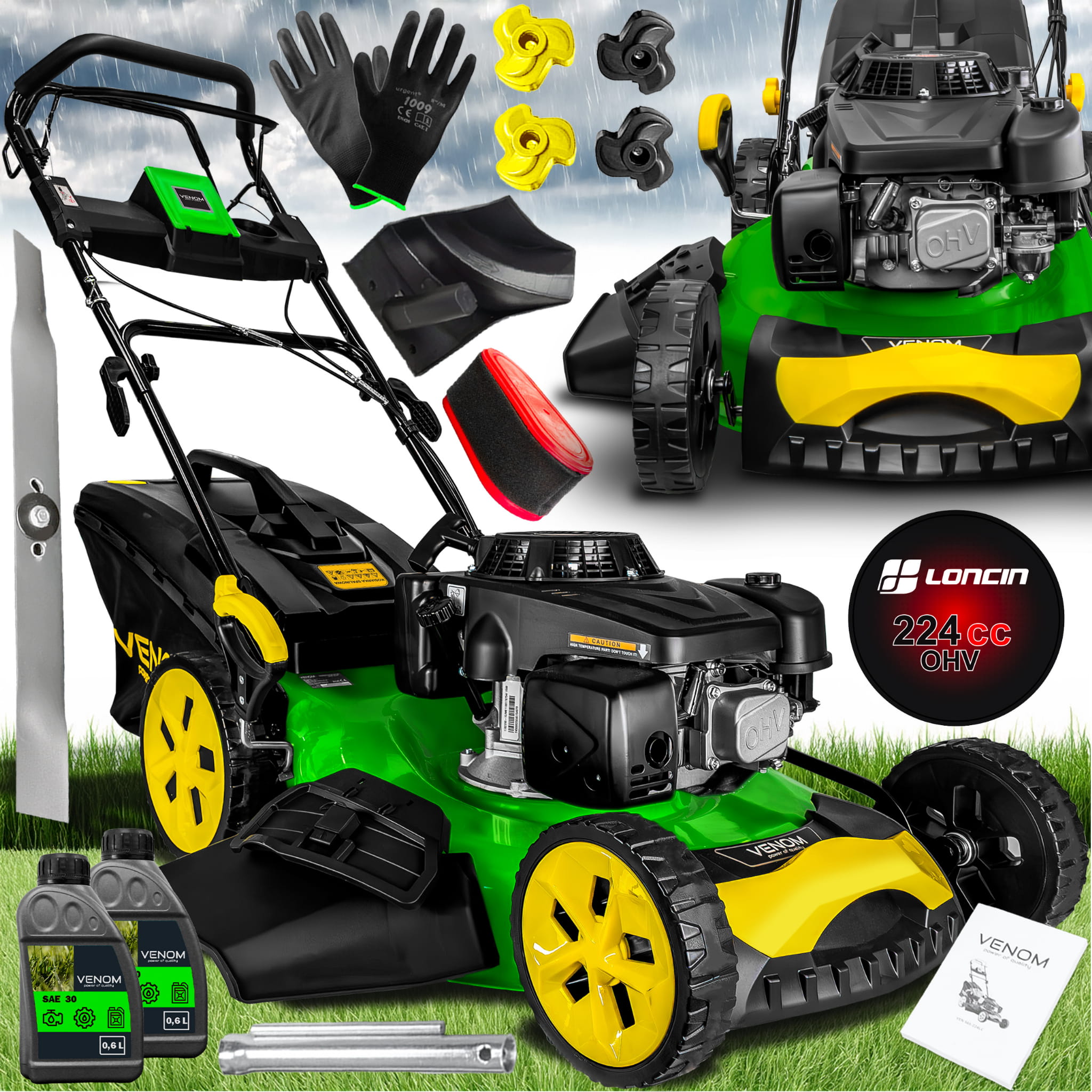 Profesjonalna Kosiarka Spalinowa VENOM 9w1 Turbo Loncin 224cc Napęd Mulczowanie Stalowa Mocna 58cm
