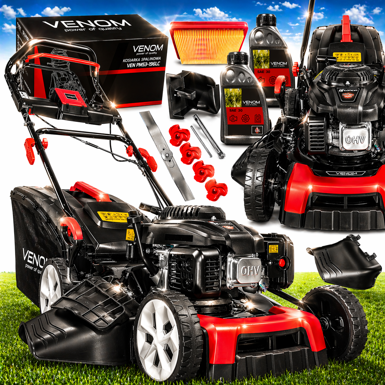 Mocna Kosiarka Spalinowa VENOM 9w1 Loncin 196cc Napęd Mulczowanie Mocna 56cm