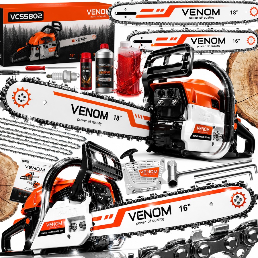 Polska Pilarka Spalinowa VENOM 58CC Świeca STIHL Piła Łańcuchowa + Zestaw Akcesoriów 20w1 GIGANT XXL