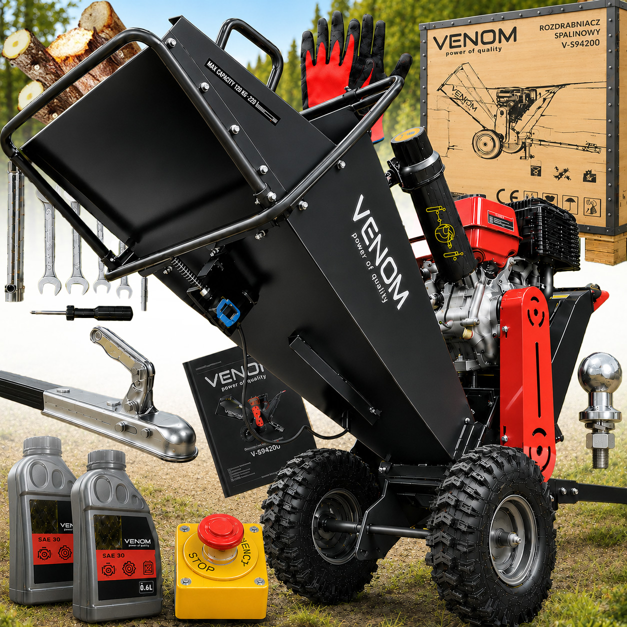 Profesjonalny Rozdrabniacz Spalinowy VENOM Pro 420cc Zestaw 10w1 120 mm z Zaczepem