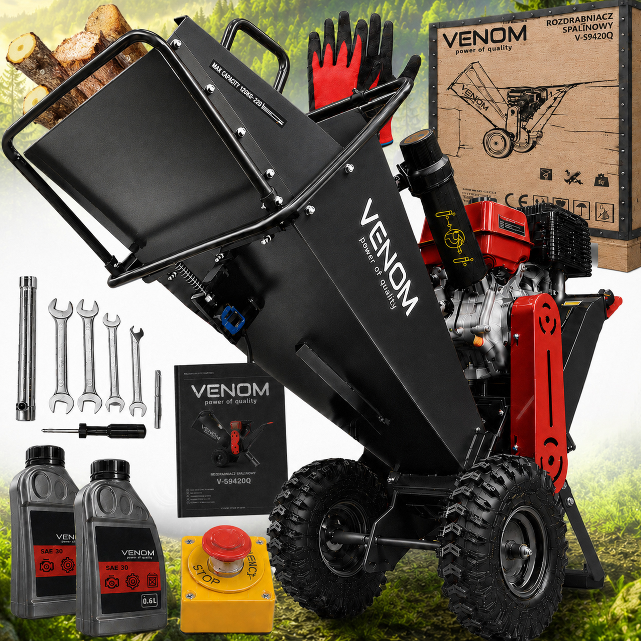 Rozdrabniacz Spalinowy VENOM 420cc Zestaw 10w1 120 mm Mocny Silnik 420cc
