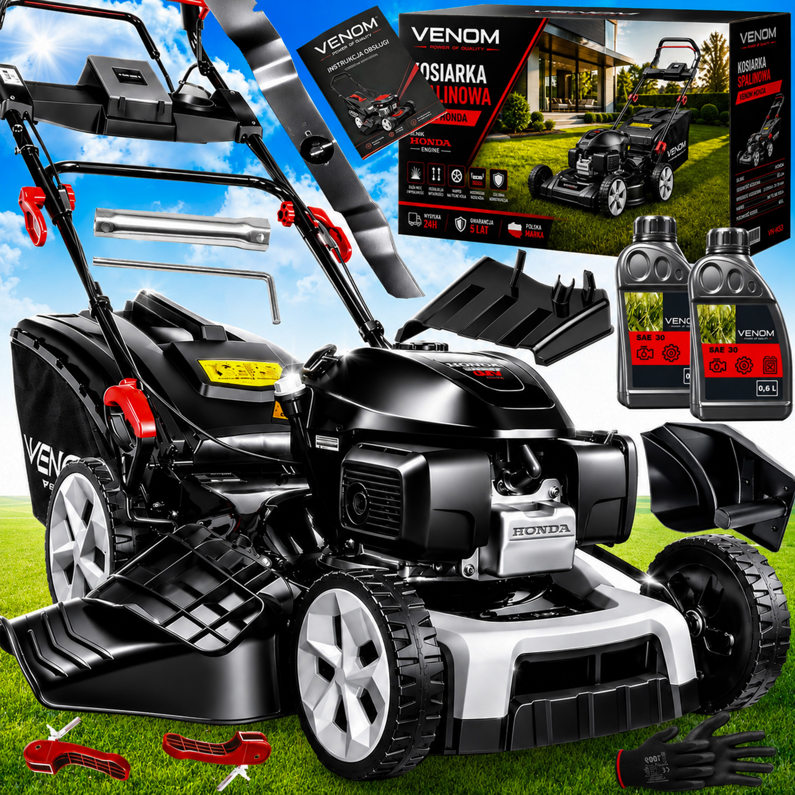 Kosiarka Spalinowa HONDA VENOM 56CM Duża GCV 201cc Napęd 9w1 Mulczowanie Profesjonalna